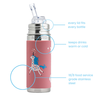 Plastfri drikkeflaske med sugerør for barn og baby - 325ml Rosa Unicorn