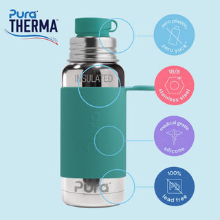 Pura Therma isolert drikkeflaske 475 ml mint: rustfritt stål, medisinsk silikon, plastfri
