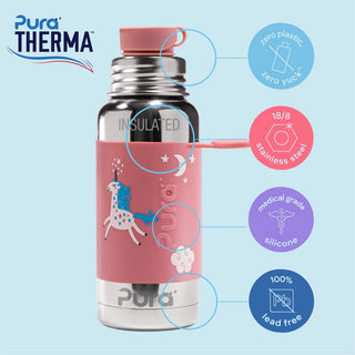 Pura Therma isolert drikkeflaske 475 ml unicorn: rustfritt stål, medisinsk silikon, plastfri